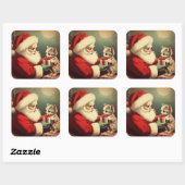 Kerstman met Kitten Retro Santa Vierkante Sticker (Vel)