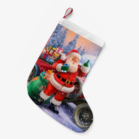  Kerstman met klassieke auto Kleine Kerstsok (Voorkant (Hangend))