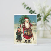 kerstman met klein meisje, prettige kerst briefkaart (Staand voorkant)