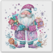 Kerstman met kleurrijke geschenken in de winter sticker (Voorkant)