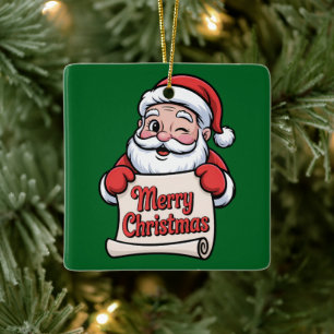 Kerstman met knipoog 🎅 "Prettig Kerstfeest" Keramisch Ornament