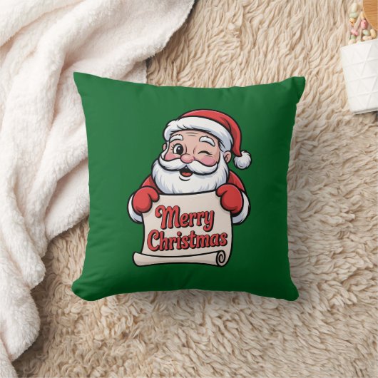 Kerstman met knipoog 🎅 "Prettig Kerstfeest" Kussen (Deken)