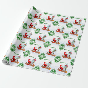 Kerstman met konijn, vos en eekhoorn cadeaupapier