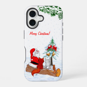 Kerstman met konijn, vos en eekhoorn iPhone 16 hoesje