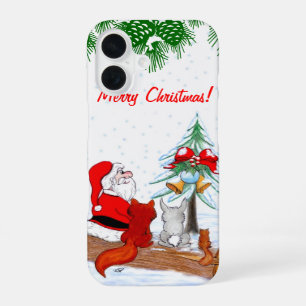 Kerstman met konijn, vos en eekhoorn iPhone 16 hoesje