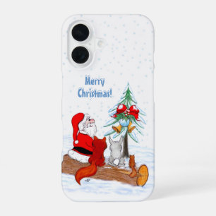 Kerstman met konijn, vos en eekhoorn iPhone 16 hoesje