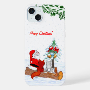 Kerstman met konijn, vos en eekhoorn iPhone 15 plus case
