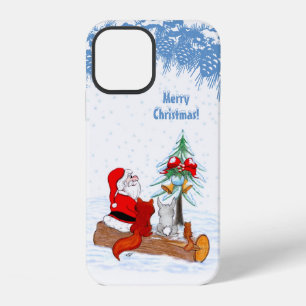 Kerstman met konijn, vos en eekhoorn iPhone 12 hoesje