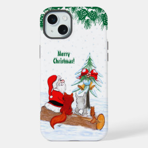 Kerstman met konijn, vos en eekhoorn iPhone 15 plus case
