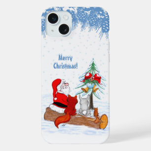 Kerstman met konijn, vos en eekhoorn iPhone 15 plus case