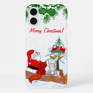 Kerstman met konijn, vos en eekhoorn iPhone 16 plus hoesje