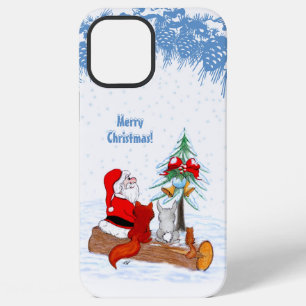Kerstman met konijn, vos en eekhoorn iPhone 12 pro max hoesje