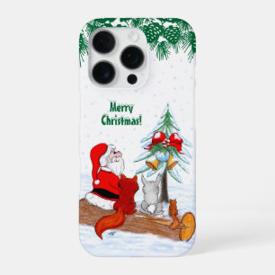 Kerstman met konijn, vos en eekhoorn iPhone 16 pro hoesje