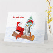 Kerstman met konijn, vos en eekhoorn kaart (Gele Bloem)