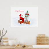 Kerstman met konijn, vos en eekhoorn poster (Keuken)