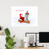 Kerstman met konijn, vos en eekhoorn poster (Thuiskantoor)