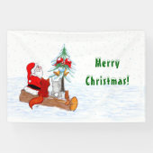 Kerstman met konijn vos en eekhoorn spandoek (Horizontaal)