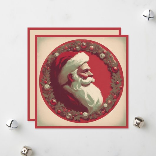  kerstman met krans feestdagenkaart (Voorkant / Achterkant in situ)