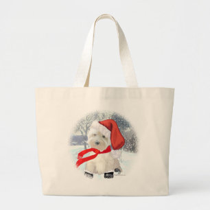 Kerstman met laarzen aan grote tote bag