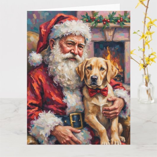 Kerstman met Labrador Kerst Kunst Kaart (Gele Bloem)