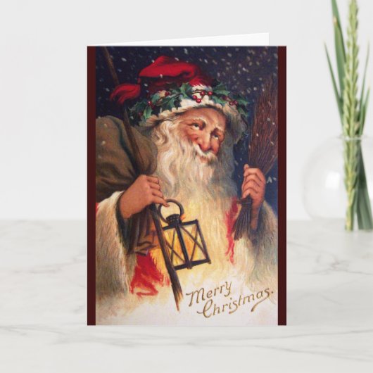 Kerstman met Lantaarn Feestdagen Kaart (Voorkant)