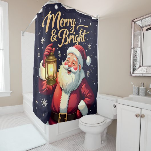 Kerstman met lantaarn Illustratie Douchegordijn (In situ)