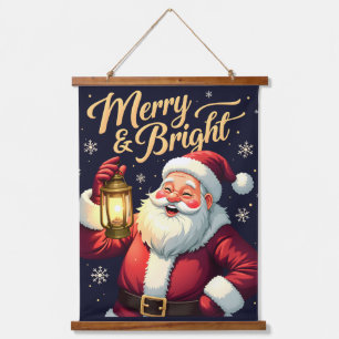 Kerstman met lantaarn Illustratie Merry Bright Hangend Wandkleed