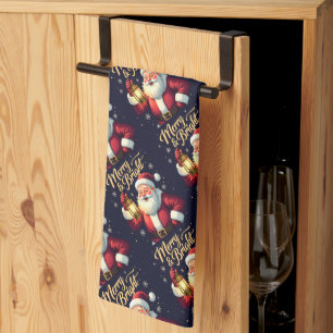 Kerstman met lantaarn Illustratie Theedoek