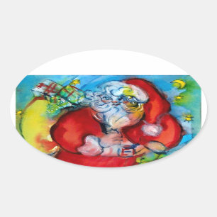 KERSTMAN MET LANTAARN IN DE KERSTNACHT OVALE STICKER