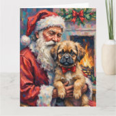 Kerstman met Lhasa Apso Kerst Kunst Kaart (Voorkant)