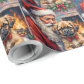 Kerstman met Lhasa Apso Kerstkunst Cadeaupapier (Rol Hoek)