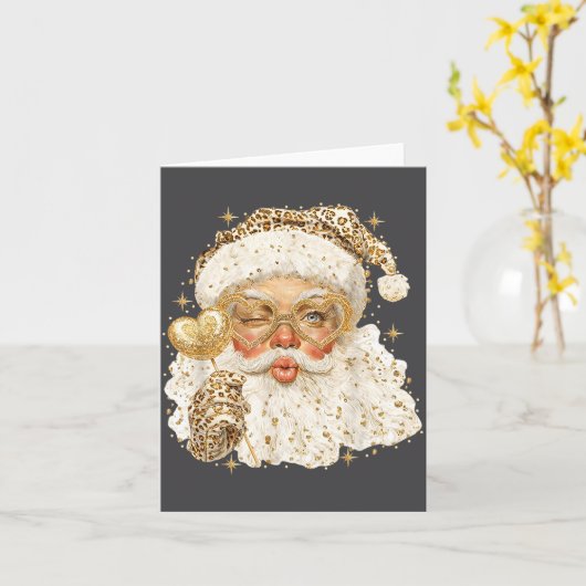 Kerstman met luipaardprint grap voor vrouwen, meis kaart (Gele Bloem)