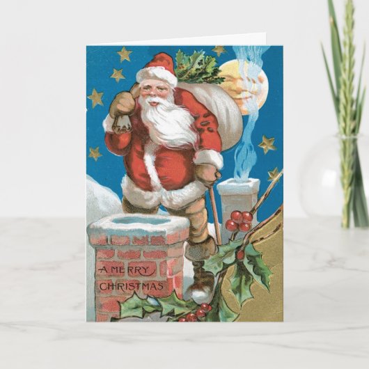 Kerstman met maan Feestdagen Kaart (Voorkant)
