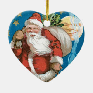 Kerstman met maan - hart Keramisch Ornament