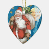 Kerstman met maan - hart Keramisch Ornament (Links)
