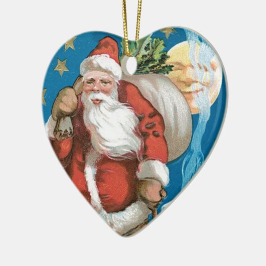  Kerstman met maan - hart Keramisch Ornament (Links)