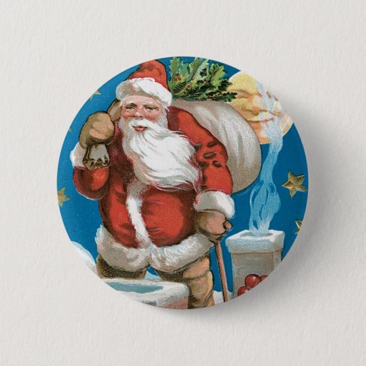 Kerstman met maan Ronde Button 5,7 Cm (Voorkant)
