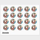 Kerstman met maan Ronde Sticker (Vel)
