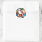 Kerstman met maan Ronde Sticker (Tas)