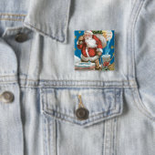 Kerstman met maan Vierkante Button 5,1 Cm (In situ)