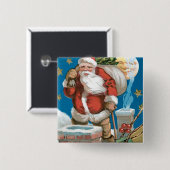 Kerstman met maan Vierkante Button 5,1 Cm (Voorkant /achterkant)