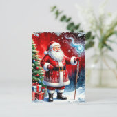 Kerstman met magische staf briefkaart (Staand voorkant)