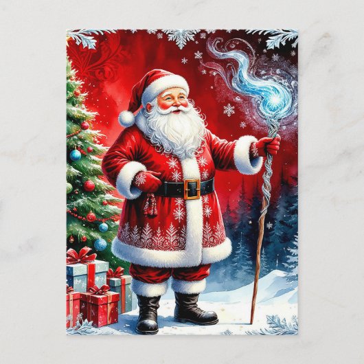 Kerstman met magische staf briefkaart (Voorkant)
