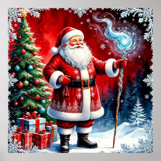 Kerstman met magische staf poster (Voorkant)