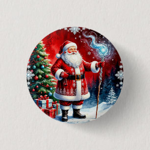 Kerstman met magische staf ronde button 3,2 cm