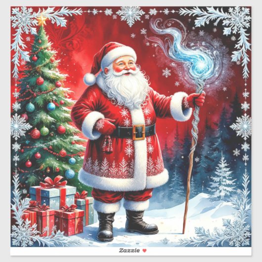 Kerstman met magische staf sticker (Vel)