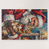 Kerstman met Maine Coon kat Kerst Kunst Legpuzzel (Horizontaal)