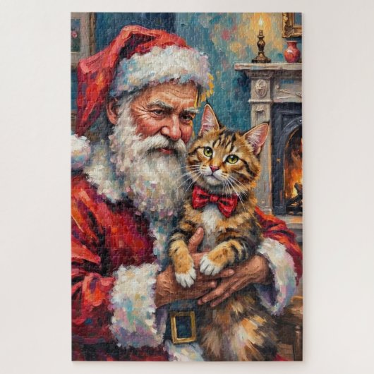 Kerstman met Maine Coon kat Kerst Kunst Legpuzzel (Verticaal)