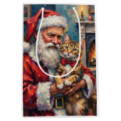 Kerstman met Maine Coon kat Kerst Kunst Medium Cadeauzakje (Voorkant)