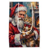 Kerstman met Maine Coon kat Kerst Kunst Medium Cadeauzakje (Achterkant)
